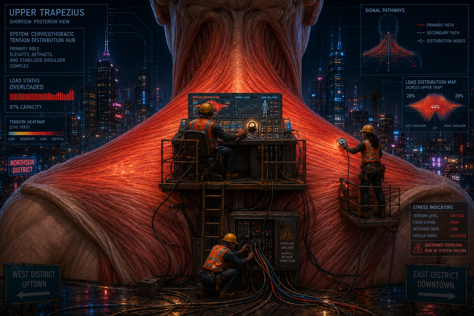 The Dispatcher — Upper Trapezius muscle, Head and Neck District, KnotReset Body City