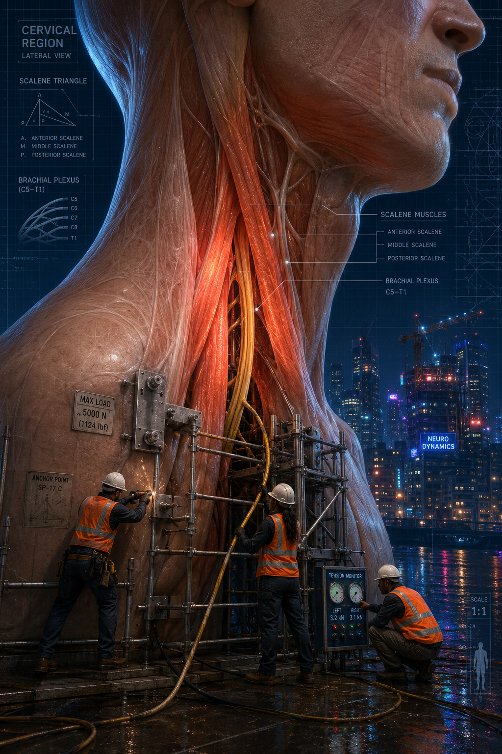 The Scaffolders — Scalene muscles, Head and Neck District, KnotReset Body City